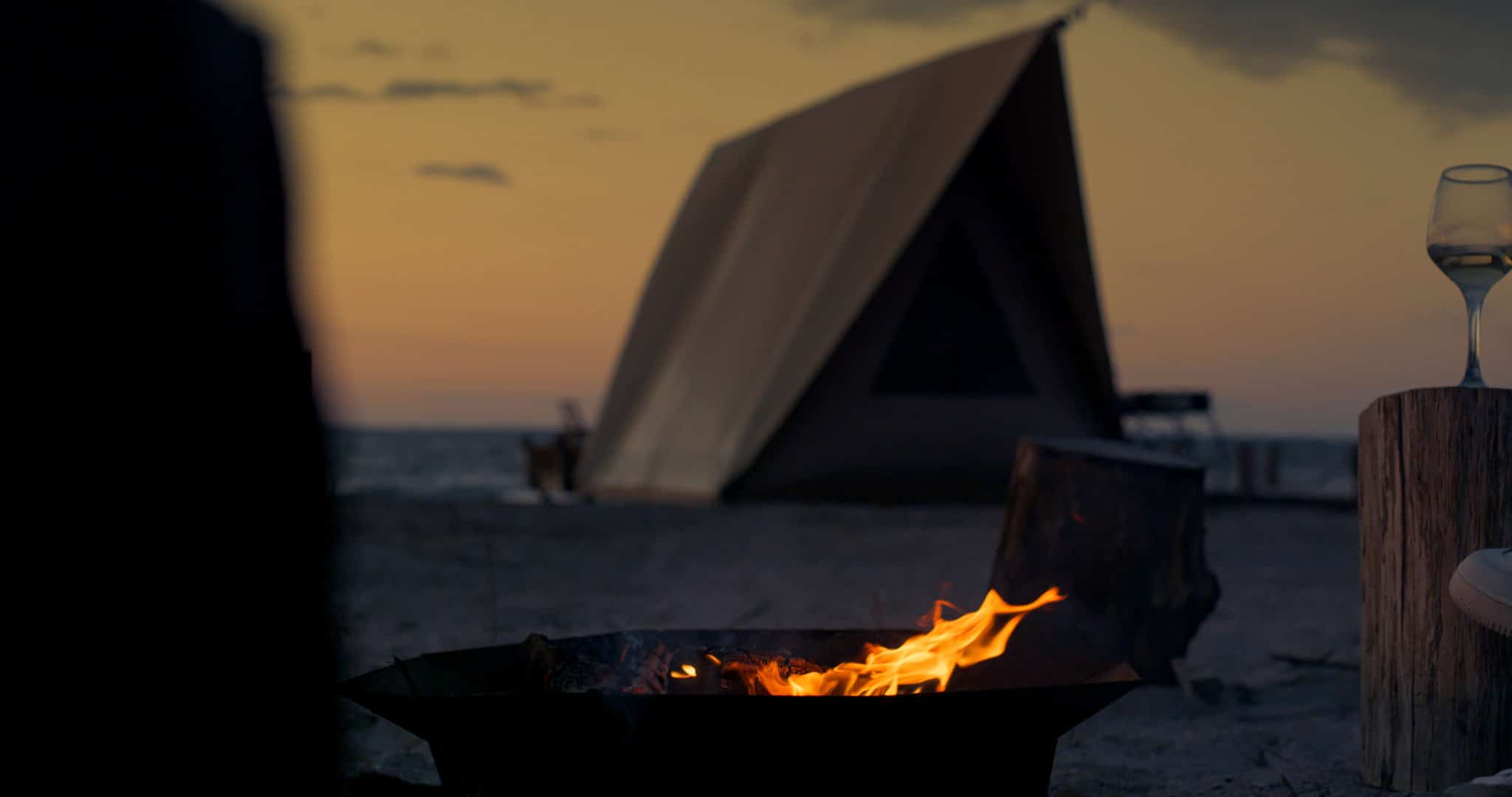 People Enjoy Camping Sunset Beach Near Bonfire On Sea Landscape Relax Concept 